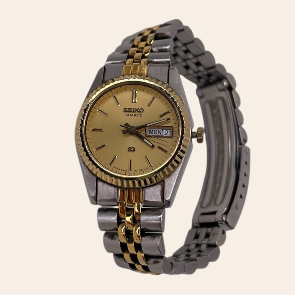 Vintage Seiko Quartz Watch Gold Dial Day Date Two Tone Jubilee Bracelet Classic - Picture 5 of 12